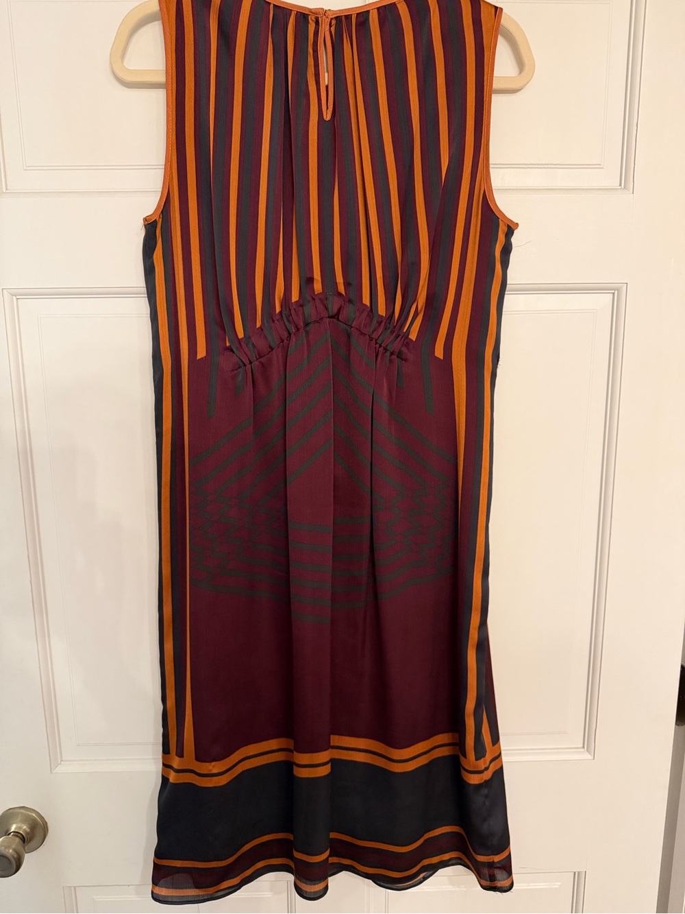Max Studio Burgundy, Mustard and Black Striped Midi Dress